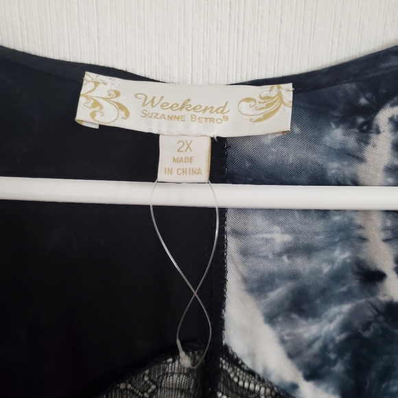 Weekend by Suzanne Betro Women's Size 2X Open Kimono Tie Dye Gray Black Lace - Picture 5 of 7